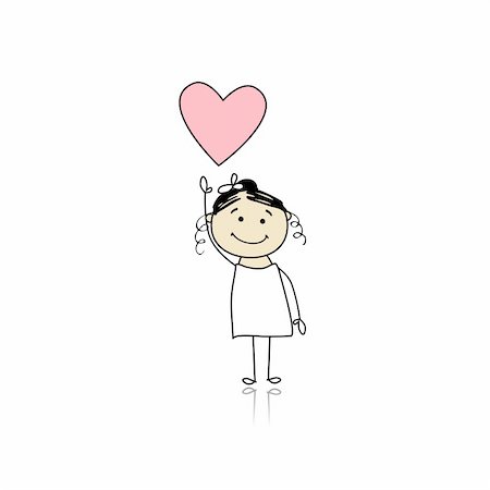 pencil painting pictures images kids - Saint valentine day - cute girl holding heart Stock Photo - Budget Royalty-Free & Subscription, Code: 400-04299730