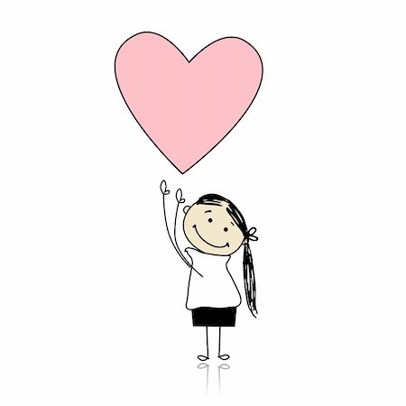 pencil painting pictures images kids - Saint valentine day - cute girl holding heart Stock Photo - Budget Royalty-Free & Subscription, Code: 400-04299733