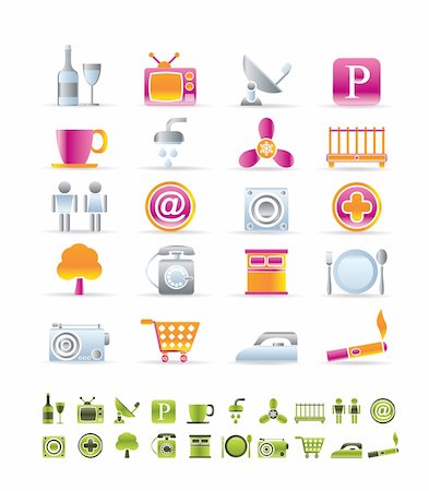 Hotel and Motel objects icons - vector icon sets Stock Photo - Budget Royalty-Free & Subscription, Code: 400-04290355