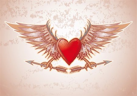 High detailed heart crest with wings in engrave style. Stock Photo - Budget Royalty-Free & Subscription, Code: 400-04291249
