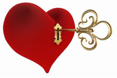 red heart with a keyhole and key. isolated on white. with clipping path. Foto de stock - Super Valor sin royalties y Suscripción, Código: 400-04291734