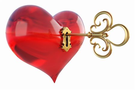 red heart with a keyhole and key. isolated on white. with clipping path. Foto de stock - Super Valor sin royalties y Suscripción, Código: 400-04291735
