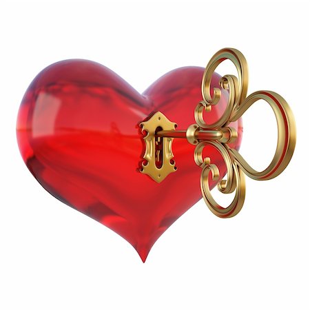 red heart with a keyhole and key. isolated on white. with clipping path. Foto de stock - Super Valor sin royalties y Suscripción, Código: 400-04291736