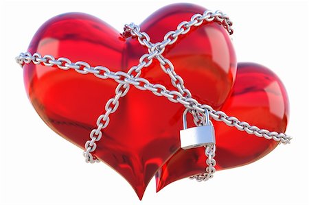 two glas hearts linked together with silver chain. isolated on white with clipping path. Stock Photo - Budget Royalty-Free & Subscription, Code: 400-04291731