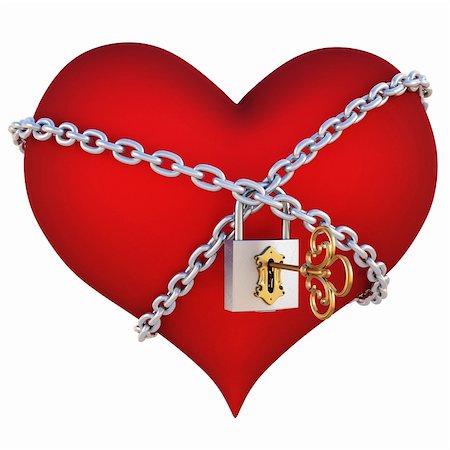 red heart, wrapped a chain padlocked. isolated on white Foto de stock - Super Valor sin royalties y Suscripción, Código: 400-04291732