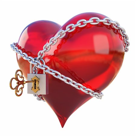 red heart, wrapped a chain padlocked. isolated on white Foto de stock - Super Valor sin royalties y Suscripción, Código: 400-04291733