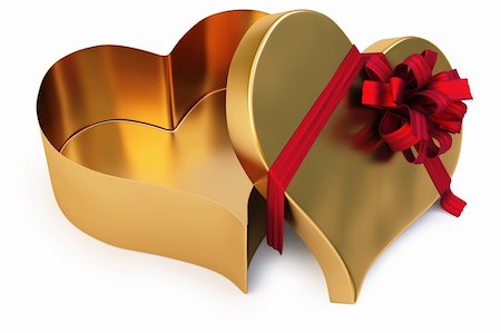 Open gold gift in the form of heart. isolated on white. with clipping path. Stock Photo - Budget Royalty-Free & Subscription, Code: 400-04291740