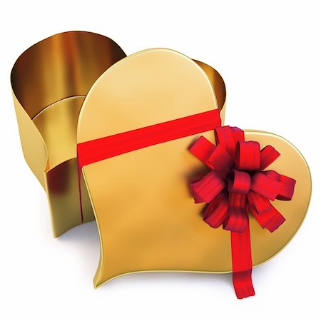 Open gold gift in the form of heart. isolated on white. with clipping path. Foto de stock - Super Valor sin royalties y Suscripción, Código: 400-04291741