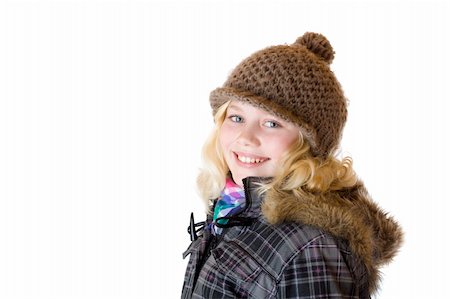 fotodesign_jegg (artist) - Young girl with cap, scarf and jacket smiles happy. Isolated on white background. Stock Photo - Budget Royalty-Free & Subscription, Code: 400-04292780