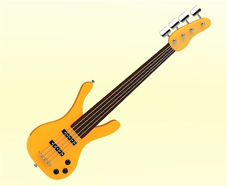 3d yellow bass guitar isolated on light yellow Stock Photo - Budget Royalty-Free & Subscription, Code: 400-04304644