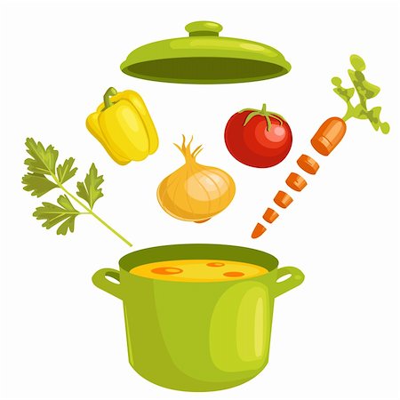 food in the restaurant cartoon - Vegetable soup with ingredients, vector illustration Stock Photo - Budget Royalty-Free & Subscription, Code: 400-04304781