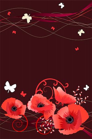 simsearch:400-04798374,k - Spring frame with poppies, butterflies and swirls Stock Photo - Budget Royalty-Free & Subscription, Code: 400-04304848