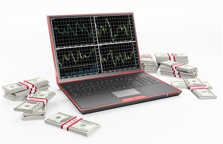 simsearch:700-05452103,k - Laptop with forex charts on the screen and stacks of dollars 3d Stock Photo - Budget Royalty-Free & Subscription, Code: 400-04304964
