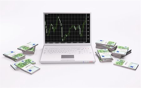 simsearch:700-05452103,k - White laptop with forex chart and stacks of euros 3d Stock Photo - Budget Royalty-Free & Subscription, Code: 400-04304963