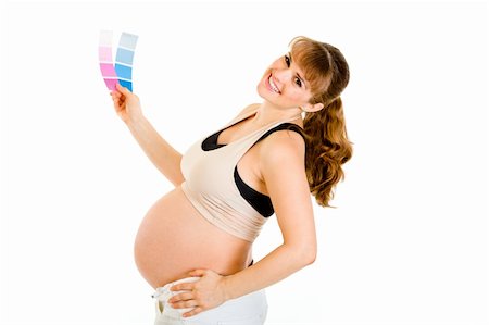 simsearch:400-04817039,k - Happy pregnant woman holding color paint samples isolated on white Stock Photo - Budget Royalty-Free & Subscription, Code: 400-04306017