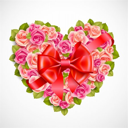 simsearch:400-06141323,k - heart of tender pink roses with red bow Foto de stock - Super Valor sin royalties y Suscripción, Código: 400-04306060