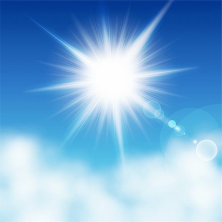 Sun with rays on a blue sky other the clouds. Vector illustration Foto de stock - Super Valor sin royalties y Suscripción, Código: 400-04306061