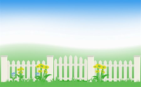 fence painting - Grass and fence under blue sky. Vector Illustration. EPS8 Stock Photo - Budget Royalty-Free & Subscription, Code: 400-04306220