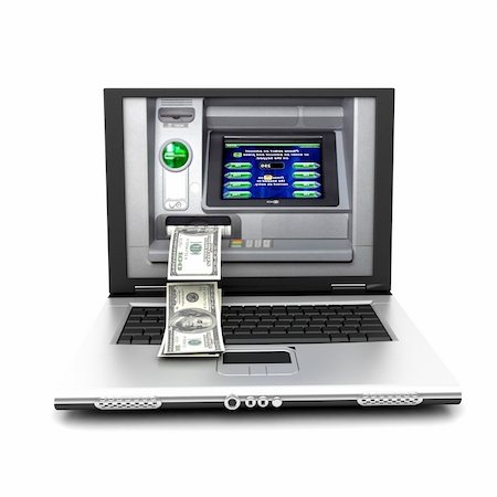 simsearch:700-05452103,k - laptop with cash machine and dollars from screen Stock Photo - Budget Royalty-Free & Subscription, Code: 400-04306849