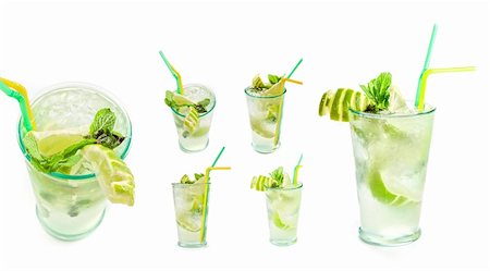 simsearch:400-03965729,k - Fresh mojito cocktail set isolated on a white bacground Stock Photo - Budget Royalty-Free & Subscription, Code: 400-04307431