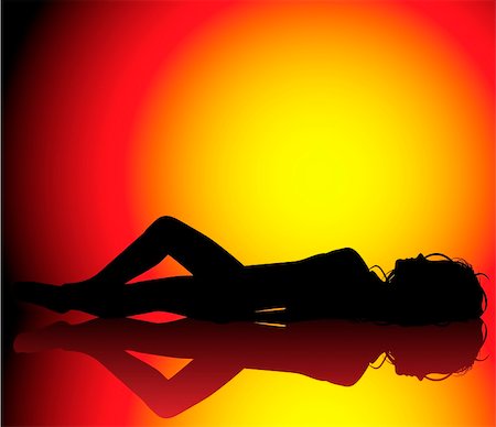Silhouette of girl sunbathing on beautiful hot background Stock Photo - Budget Royalty-Free & Subscription, Code: 400-04307813