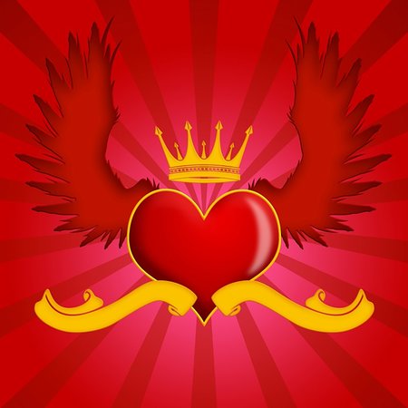 simsearch:400-05719371,k - Flying Hearts with Wings and Gold Crown Ray Background Illustration Stock Photo - Budget Royalty-Free & Subscription, Code: 400-04308487
