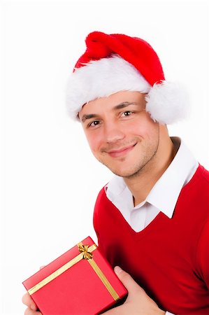 funny brunette young men in red christmas clothes and gift box Stock Photo - Budget Royalty-Free & Subscription, Code: 400-04308640