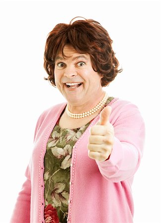 simsearch:841-06031350,k - Humorous poto of cross-dressing transvestite giving a thumbsup sign.  Isolated on white. Stock Photo - Budget Royalty-Free & Subscription, Code: 400-04308904