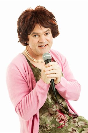 simsearch:841-06031350,k - Female impersonator dressed as an unattractive middle-aged singer.  Isolated on white. Stock Photo - Budget Royalty-Free & Subscription, Code: 400-04308908
