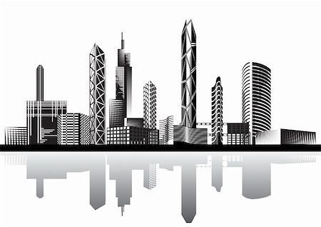 Black and white city - Vector illustration Stock Photo - Budget Royalty-Free & Subscription, Code: 400-04309224