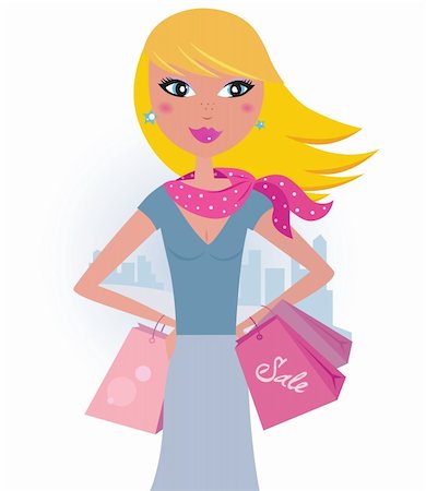 simsearch:400-04164585,k - Blond woman on shopping. Vector Illustration. Photographie de stock - Aubaine LD & Abonnement, Code: 400-04309293
