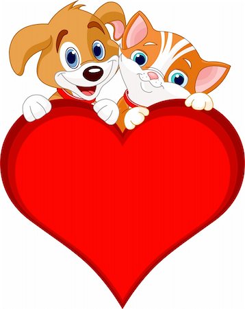 simsearch:400-06947114,k - Valentine Cat and dog holding sign heart (add your own message) Stock Photo - Budget Royalty-Free & Subscription, Code: 400-04300102