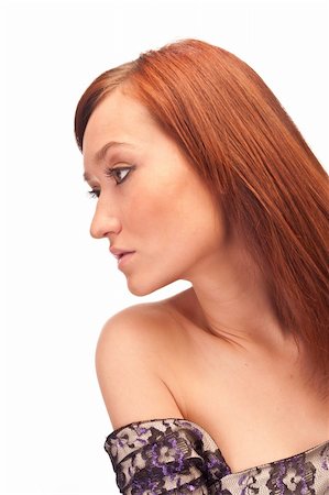 simsearch:400-05677148,k - isolated profile of attractive red-haired girl with long eyelashes Stock Photo - Budget Royalty-Free & Subscription, Code: 400-04300480