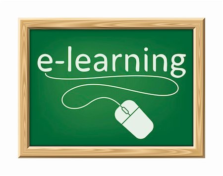pupil in a empty classroom - An image of a chalk board with the word e-learning and a mouse Stock Photo - Budget Royalty-Free & Subscription, Code: 400-04300579