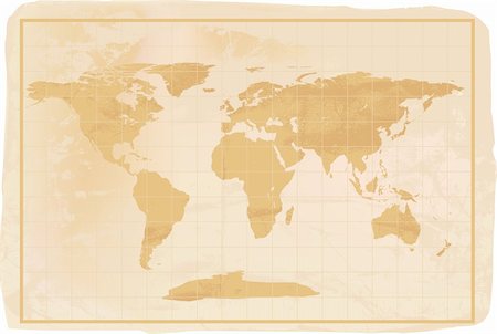 illustration of a yellow old vintage world map with creases and a little dirty Stock Photo - Budget Royalty-Free & Subscription, Code: 400-04300730