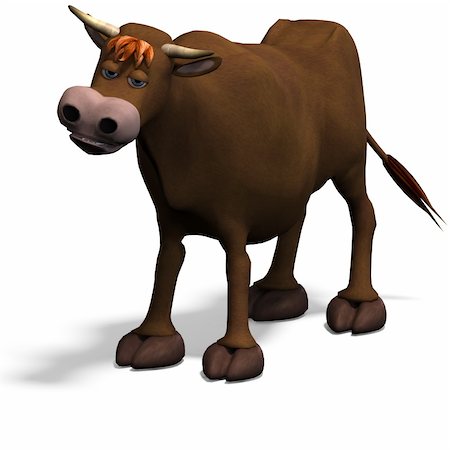 cute and funny cartoon bull. 3D rendering with clipping path and shadow over white Stock Photo - Budget Royalty-Free & Subscription, Code: 400-04301670