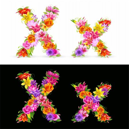 X, vector colorful flower font on white and black background. Stock Photo - Budget Royalty-Free & Subscription, Code: 400-04302118