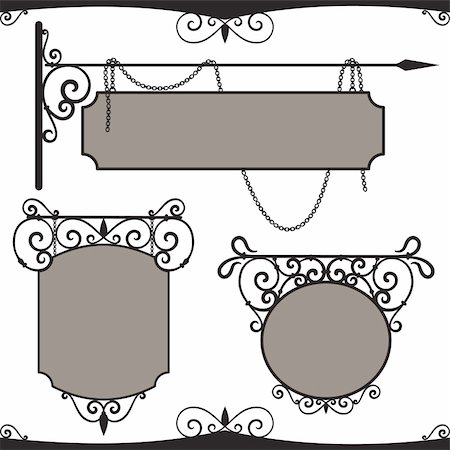 decorative iron - Vintage wrought iron signs. Three vector templates for your design Stock Photo - Budget Royalty-Free & Subscription, Code: 400-04302615