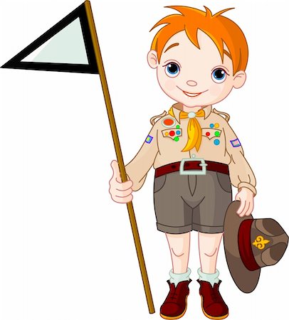 speaking mouth illustration - Young  happy boy scout  holding a flag Stock Photo - Budget Royalty-Free & Subscription, Code: 400-04302724
