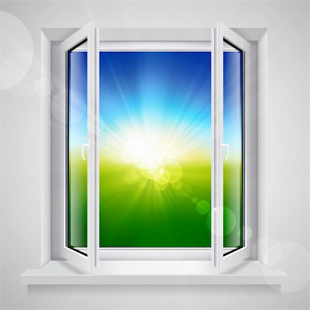 simsearch:400-07820254,k - Opened plastic window with view of the green field Stock Photo - Budget Royalty-Free & Subscription, Code: 400-04303236