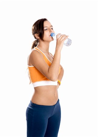 simsearch:400-04180657,k - Beautiful athletic girl isolated on white drinking water Stock Photo - Budget Royalty-Free & Subscription, Code: 400-04303309