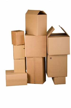 simsearch:400-06073227,k - Brown different cardboard boxes arranged in stack on white background Stock Photo - Budget Royalty-Free & Subscription, Code: 400-04303717