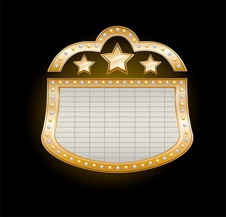 Golden Theater Marquee with stars and  lights on black, vector illustration Stock Photo - Budget Royalty-Free & Subscription, Code: 400-04303718