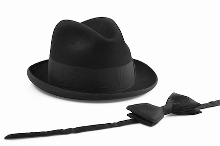 simsearch:400-05287348,k - black vintage hat and bowtie on white background Stock Photo - Budget Royalty-Free & Subscription, Code: 400-04303836
