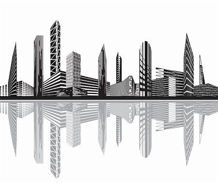 Black and white city - Vector illustration Stock Photo - Budget Royalty-Free & Subscription, Code: 400-04303849