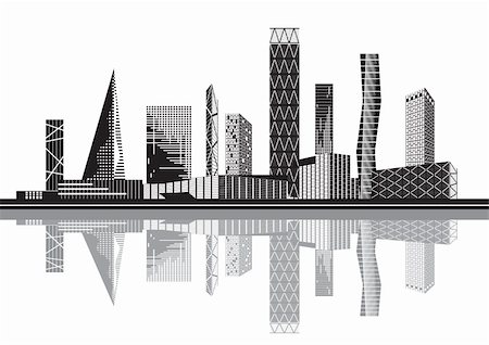 Black and white city - Vector illustration Stock Photo - Budget Royalty-Free & Subscription, Code: 400-04303850