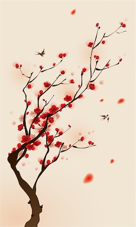 Growth of plum blossom, vectorized brush painting, symbolize growth and success. Stock Photo - Budget Royalty-Free & Subscription, Code: 400-04314068