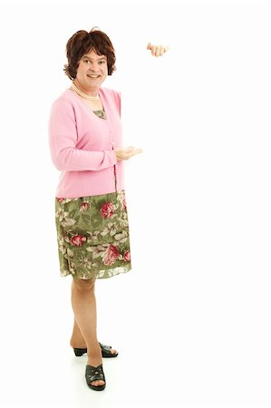 simsearch:841-06031350,k - Humorous female impersonator holding blank white space.  Full body isolated on white. Stock Photo - Budget Royalty-Free & Subscription, Code: 400-04314179