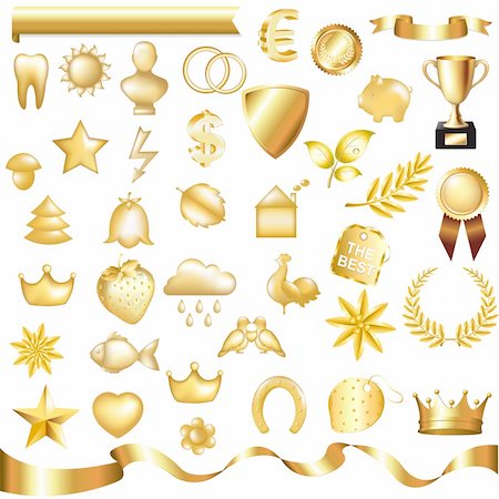 Collection Of Gold Elements, Isolated On White Background, Vector Illustration Stock Photo - Budget Royalty-Free & Subscription, Code: 400-04314311