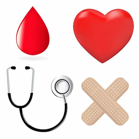4 Medical Icons, Stethoscope, Plaster, Heart And Drop Of Blood,  Isolated On White Background, Vector Illustration Stock Photo - Budget Royalty-Free & Subscription, Code: 400-04314352